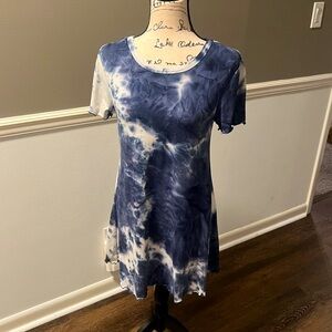 Blue & White Tie Dye T Shirt Dress | Stretchy Shirt Dress | Tie Dye Dress